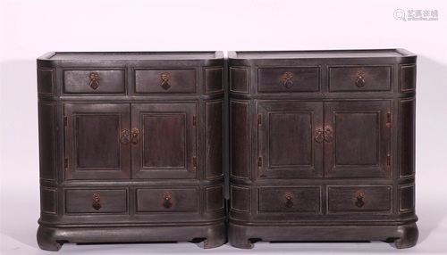 PAIR OF CHINESE ZITAN CABINETS