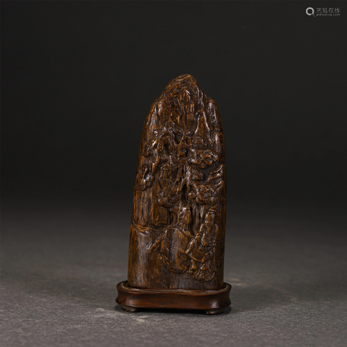 A CHENXIANG WOOD LANDSCAPE-AND-FIGURES CARVING