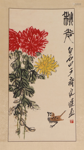 A CHINESE PAINTING OF FLOWERS AND BIRDS