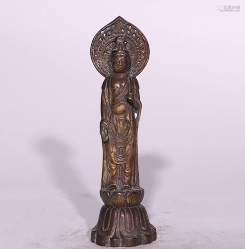 A CHINESE GILT BRONZE STANDING BUDDHA STATUETTE