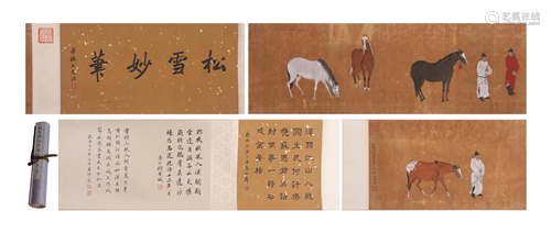 A CHINESE PAINTING OF FINE HORSES WITH CALLIGRAPHY