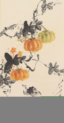 A CHINESE PAINTING OF MELONS