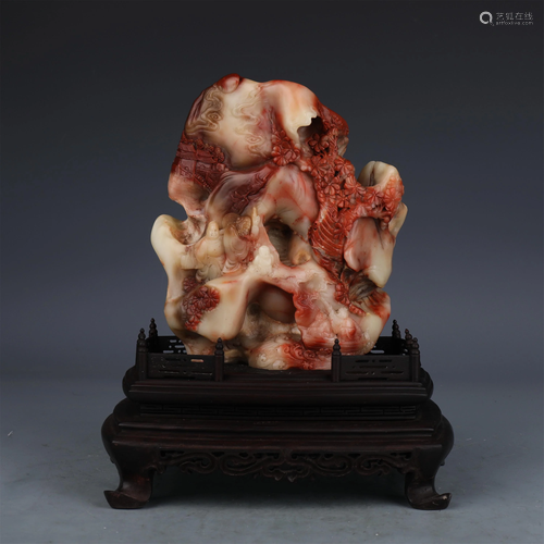 A CHINESE SOAP STONE BOULDER ORNAMENTS