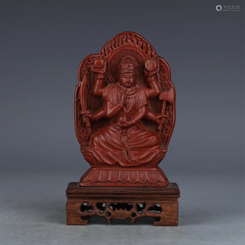 A CHINESE WOOD CARVED FIGURE OF BUDDHA STATUE