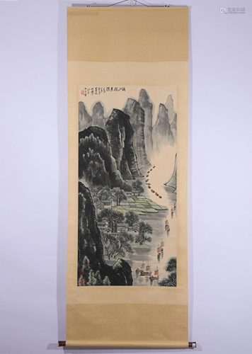 A CHINESE PAINTING OF LIJIANG RIVER SCENERY