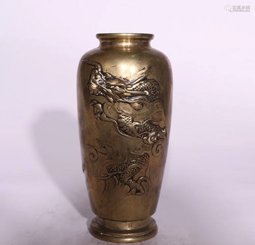 A CHINESE BRONZE CARVED DRAGON VASE