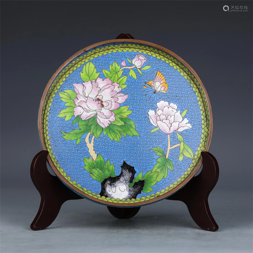 A CHINESE CLOISONNE FLORAL TEA TRAY