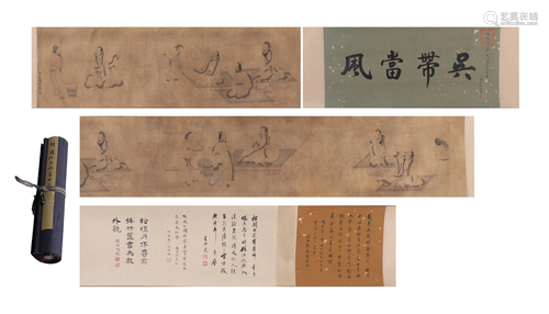 A CHINESE PAINTING OF FIGURE STORY WITH CALLIGRAPHY