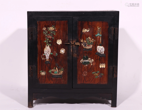 A CHINESE HARD-STONES INLAID ZITAN CABINET