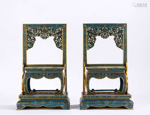 A pair of Cloisonne enamel table