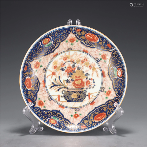 A CHINESE BLUE AND WHITE IRON-RED FLORAL PLATE