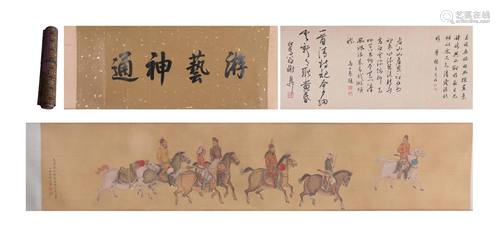 A CHINESE PAINTING OF FIGURE STORY WITH CALLIGRAPHY