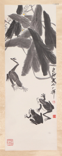 A CHINESE PAINTING OF FROGS