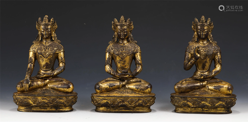 THREE CHINESE GILT BRONZE BUDDHA STATUETTE