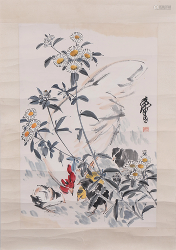 A CHINESE PAINTING OF FLOWERS ABD BIRDS