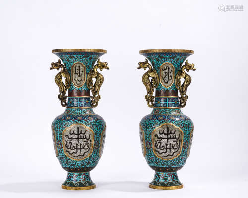 A pair of Cloisonne enamel vase