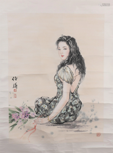 A CHINESE PAINTING OF BEAUTIFUL GIRL