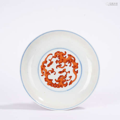 A allite red glazed 'dragon' dish