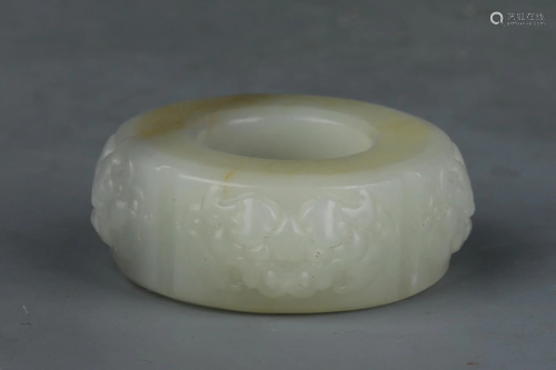 A CHINESE WHITE JADE AUSPICIOUS BEAST CONG STYLE VASE