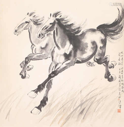 A CHINESE PAINTING OF TWO FINE HORSES