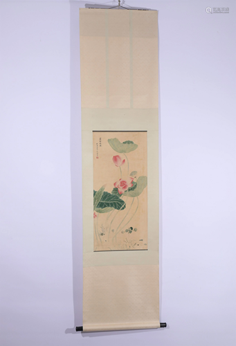 A CHINESE PAINTING OF LOTUS FLOWERS