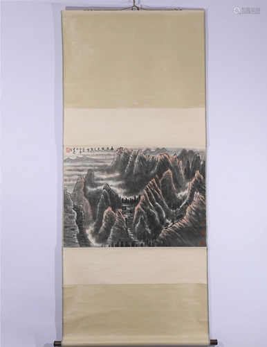 A CHINESE PAINTING OF MOUNTAINS LANDSCAPE