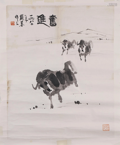 A CHINESE PAINTING OF CATTLES