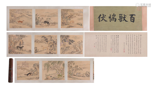 A CHINESE PAINTING OF DOGS WITH CALLIGRAPHY