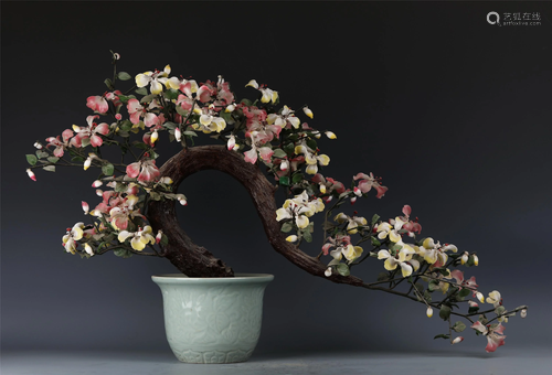 A CHINESE FLORAL POTTED LANDSCAPE