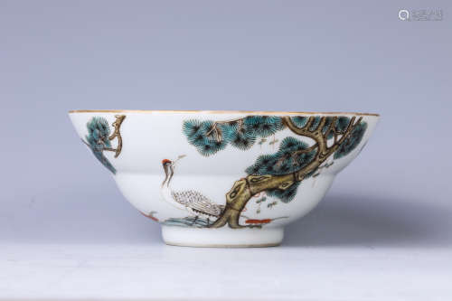 A famille-rose 'crane and pine' bowl