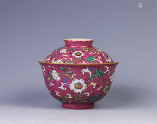 A carminum 'floral' bowl and cover