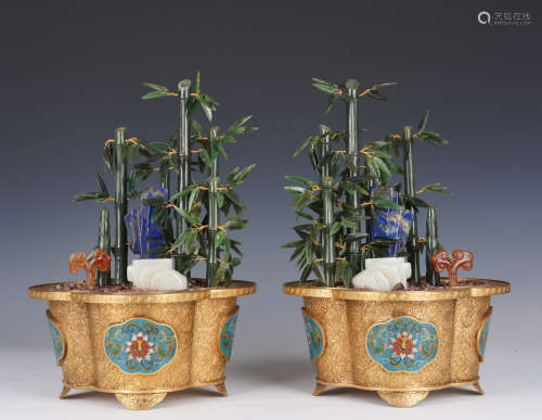 A pair of Cloisonne enamel flowerpot