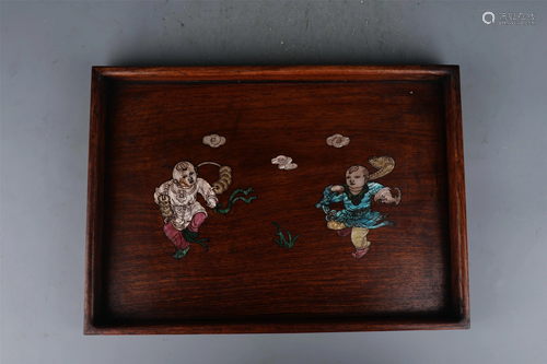 A CHINESE HARDWOOD INLAID MOTHER OF PEARL TRAY