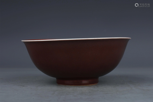 A CHINESE RED GLAZED PORCELAIN BOWL