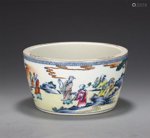 A CHINESE DOUCAI FIGURES STORY PORCELAIN WASHER