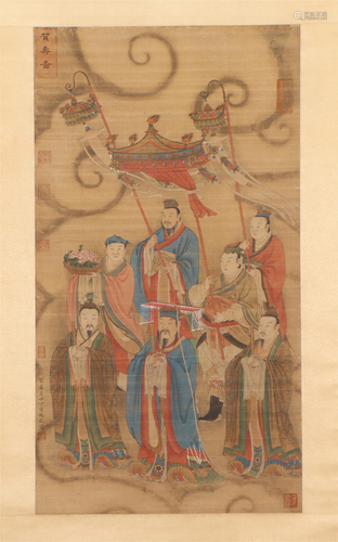 A CHINESE PAINTING DEPICTING FIGURES STORY