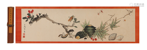 A CHINESE PAINTING OF INSECTS AND PLANTS