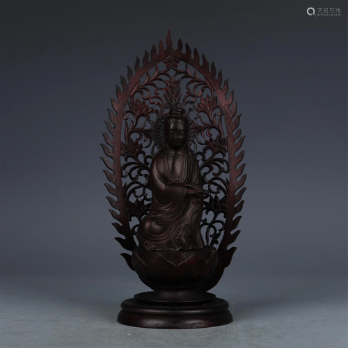 A CHINESE ZITAN FIGURE OF GUANYIN BUDDHA STATUE