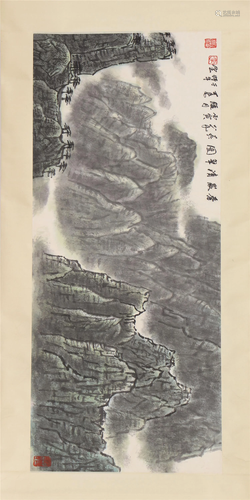 A CHINESE PAINTING OF MOUNTAINS LANDSCAPE