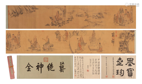 A CHINESE PAINTING OF FIGURE STORY WITH CALLIGRAPHY