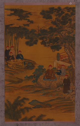 A CHINESE PAINTING DEPICTING FIGURES STORY