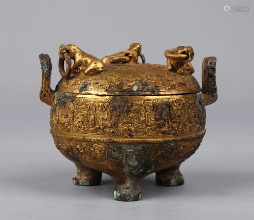 A CHINESE BRONZE CENSER WITH COVER