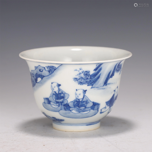 A CHINESE BLUE AND WHITE CHILDREN-AT-PLAY CUP