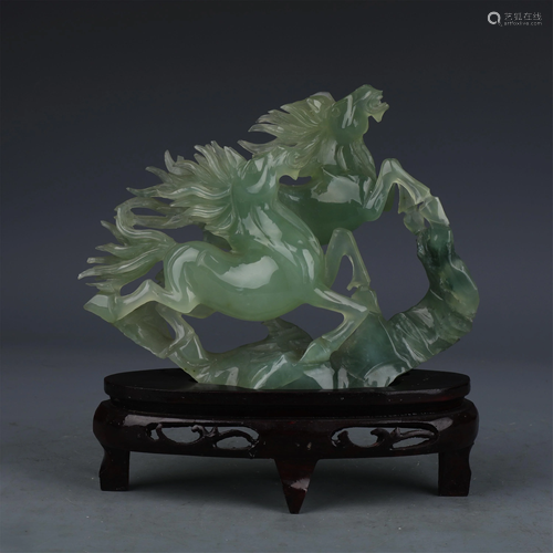 A CHINESE JADE DOUBLE RUNNING HORSES ORNAMENTS