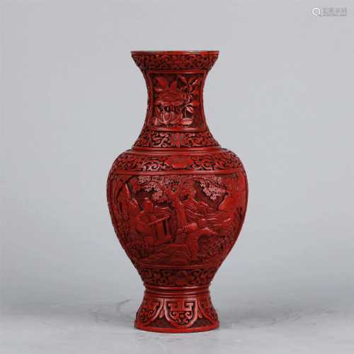 A CHINESE BRONZE CARVED LACQUERWARE VASE