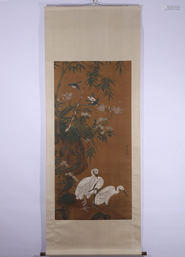 A CHINESE PAINTING OF FLOWERS ABD BIRDS