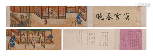 A CHINESE PAINTING OF FIGURE STORY WITH CALLIGRAPHY