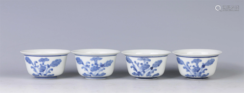 FOUR CHINESE BLUE AND WHITE PORCELAIN TEACUPS