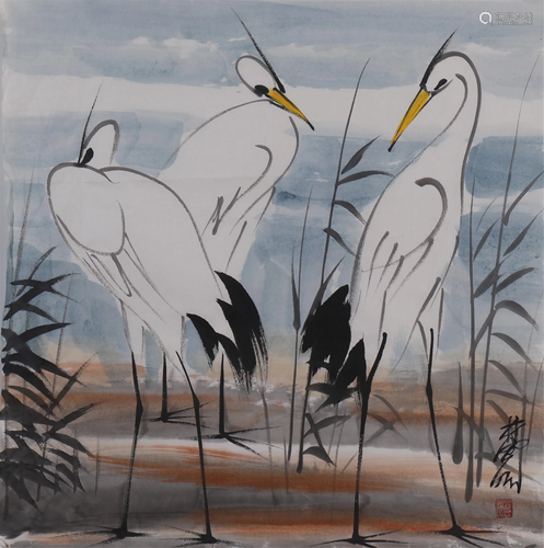 A CHINESE PAINTING OF EGRETS