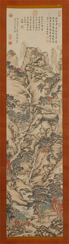 A CHINESE PAINTING OF LANDSCAPE AND FIGURES